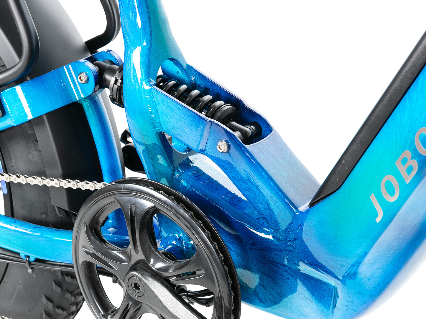 EVVOLT Åsen bakdemper og fjæringsmekanisme i rammen nærbilde