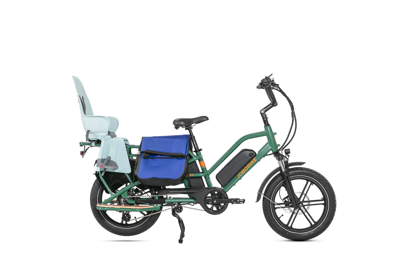 Evvolt Dal med barnesete og blå lastveske, skoggrønn