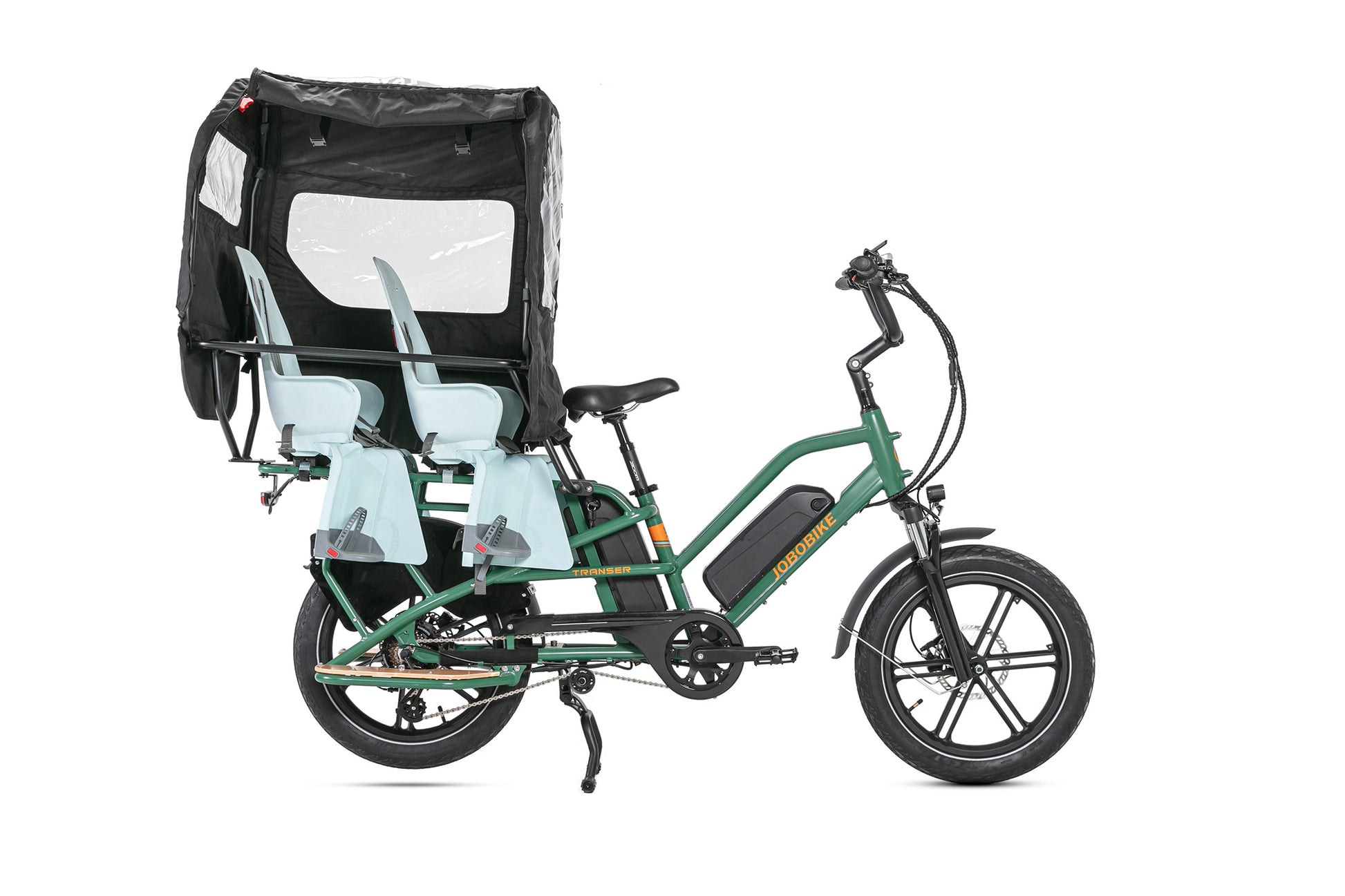 Evvolt Dal med dobbelt barnesete og regntrekk, skoggrønn