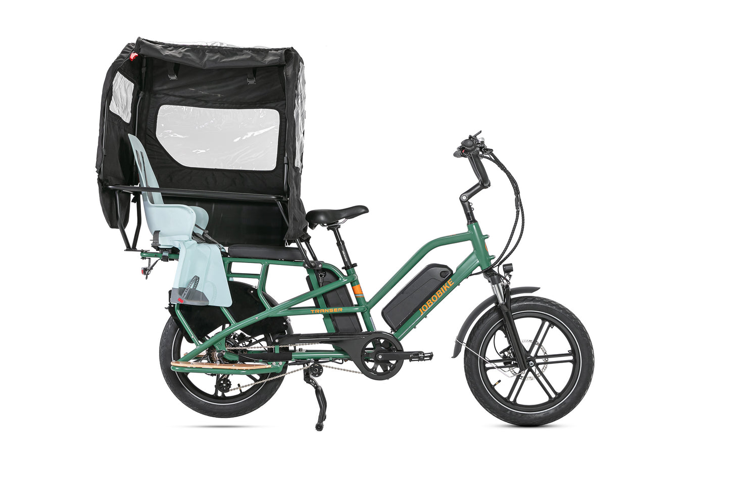 Evvolt Dal med enkelt barnesete og regntrekk, skoggrønn