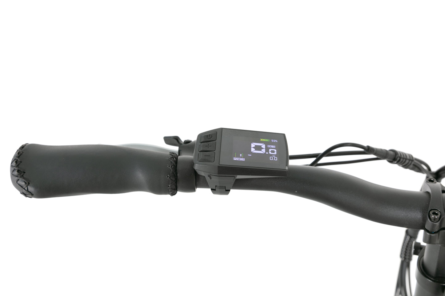 Evvolt Kyst stålblå – display og styre detalj hvit bakgrunn