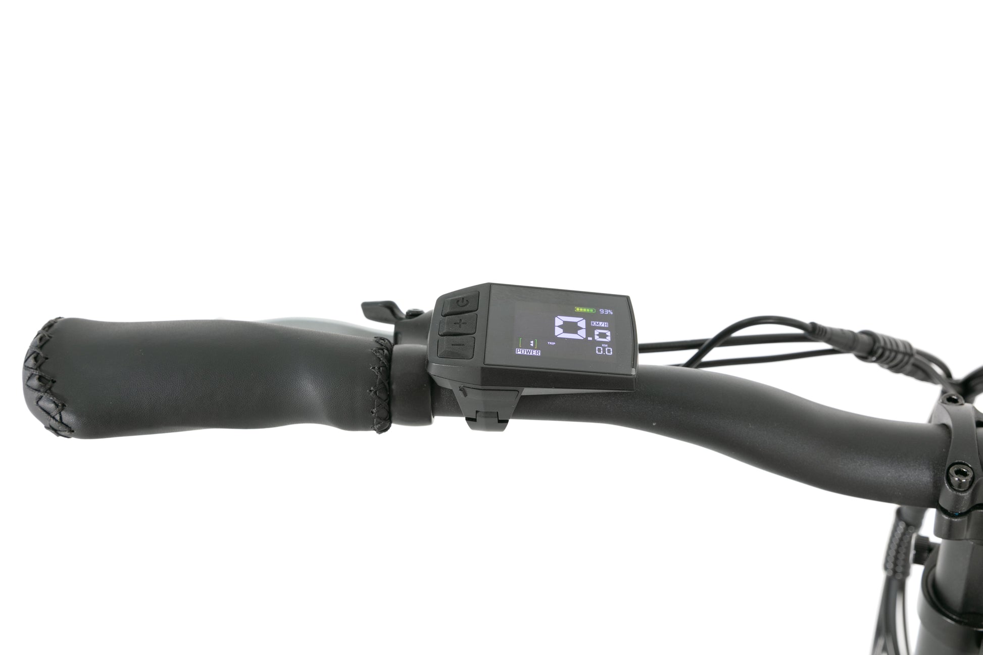 Evvolt Kyst stålblå – display og styre detalj hvit bakgrunn