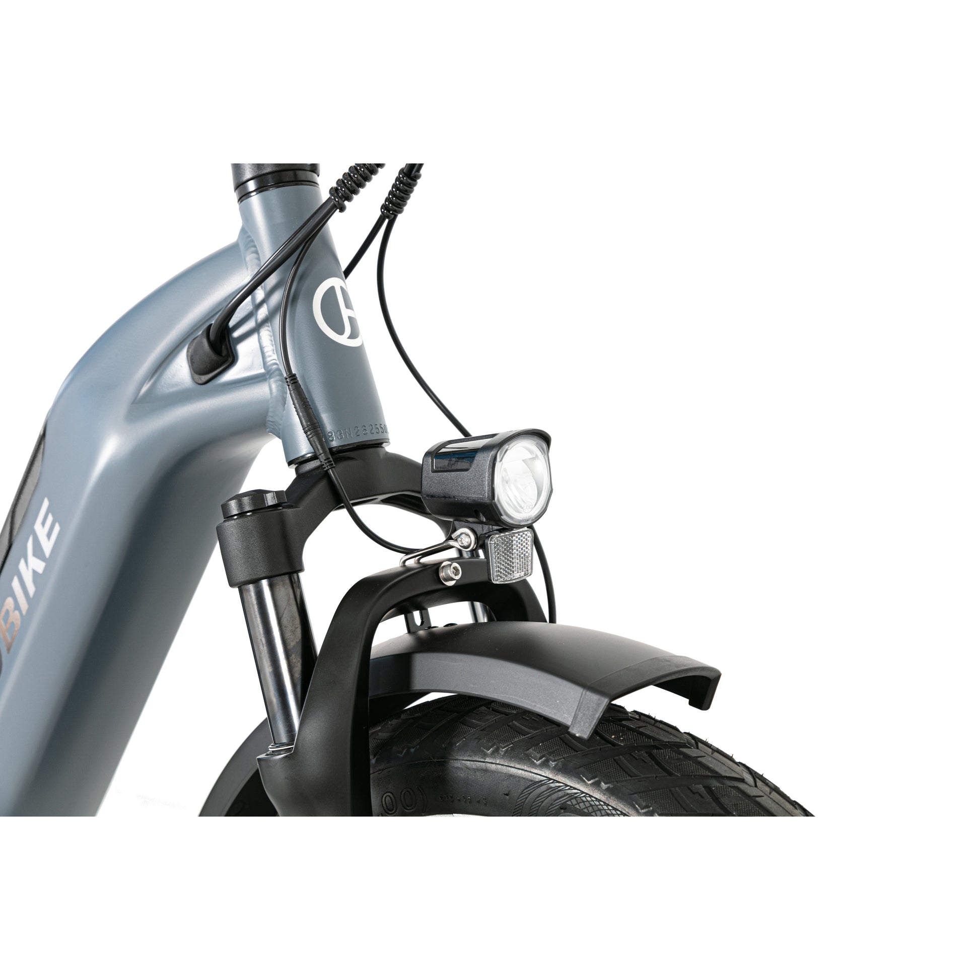 Evvolt Kyst stålblå – frontlys og forgaffel detalj