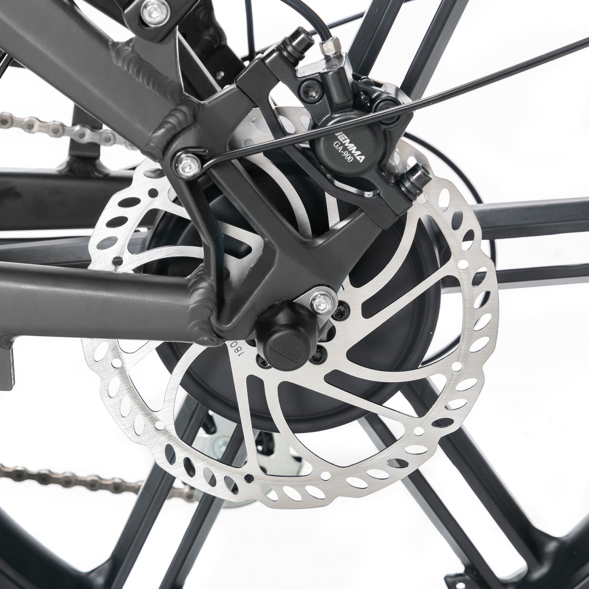Evvolt Kyst Pro olivensvart – bakre skivebrems, motor og magnesiumfelg detalj