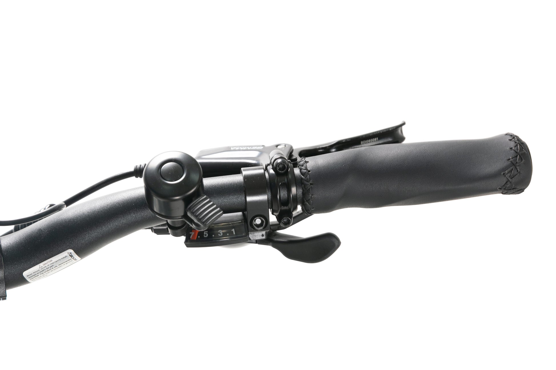 Evvolt Kyst Pro olivensvart – Shimano girhendel med klokke og håndtak detalj