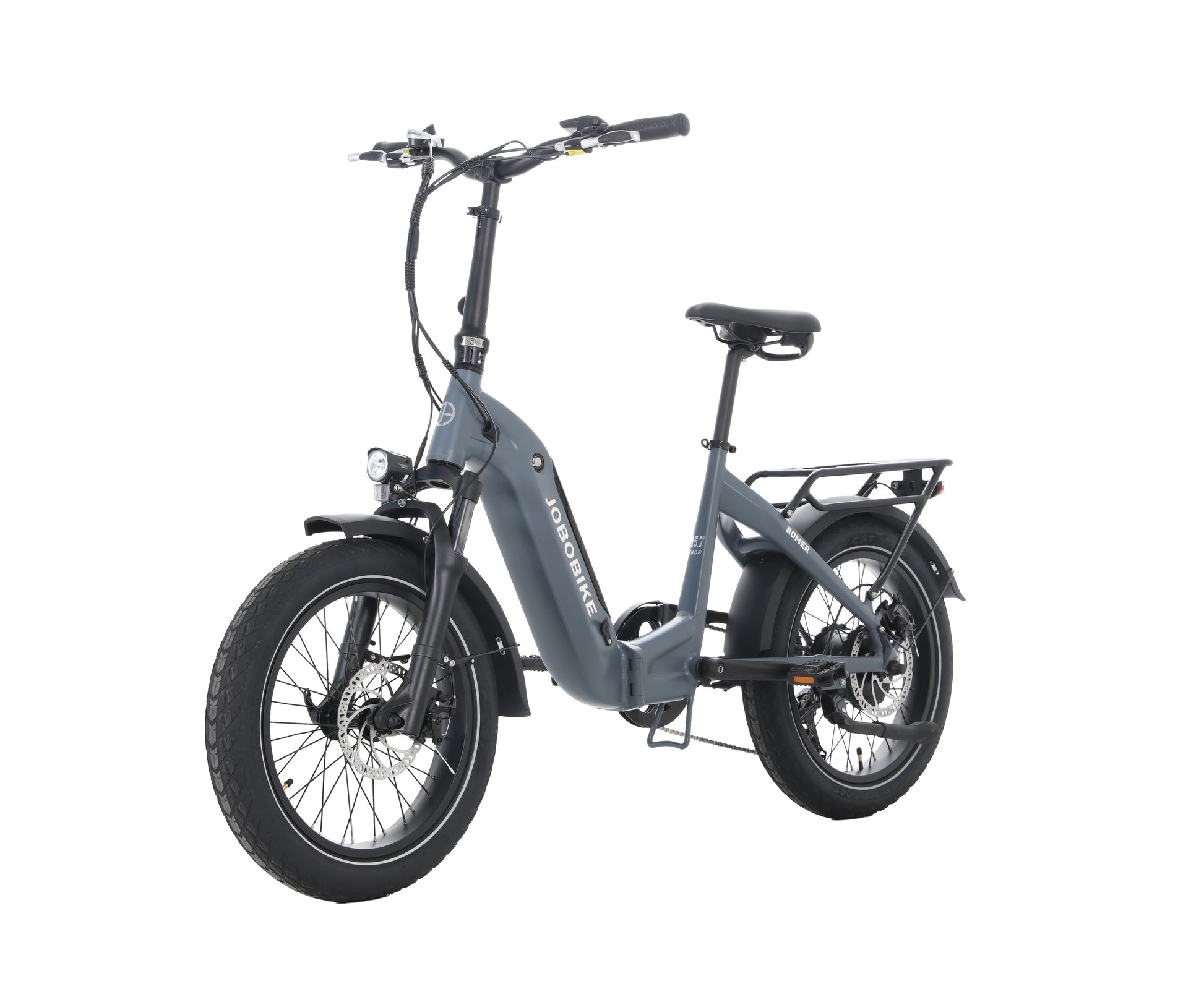 Evvolt Kyst elsykkel stålblå fatbike – skrå forfra hvit bakgrunn