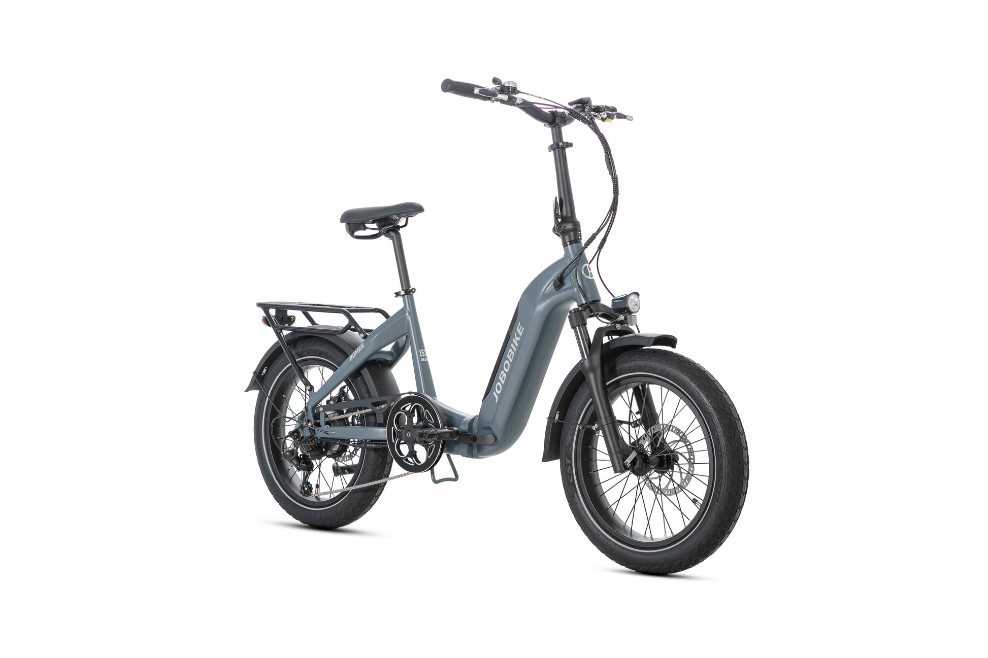 Evvolt Kyst elsykkel stålblå fatbike – skrå bakfra hvit bakgrunn