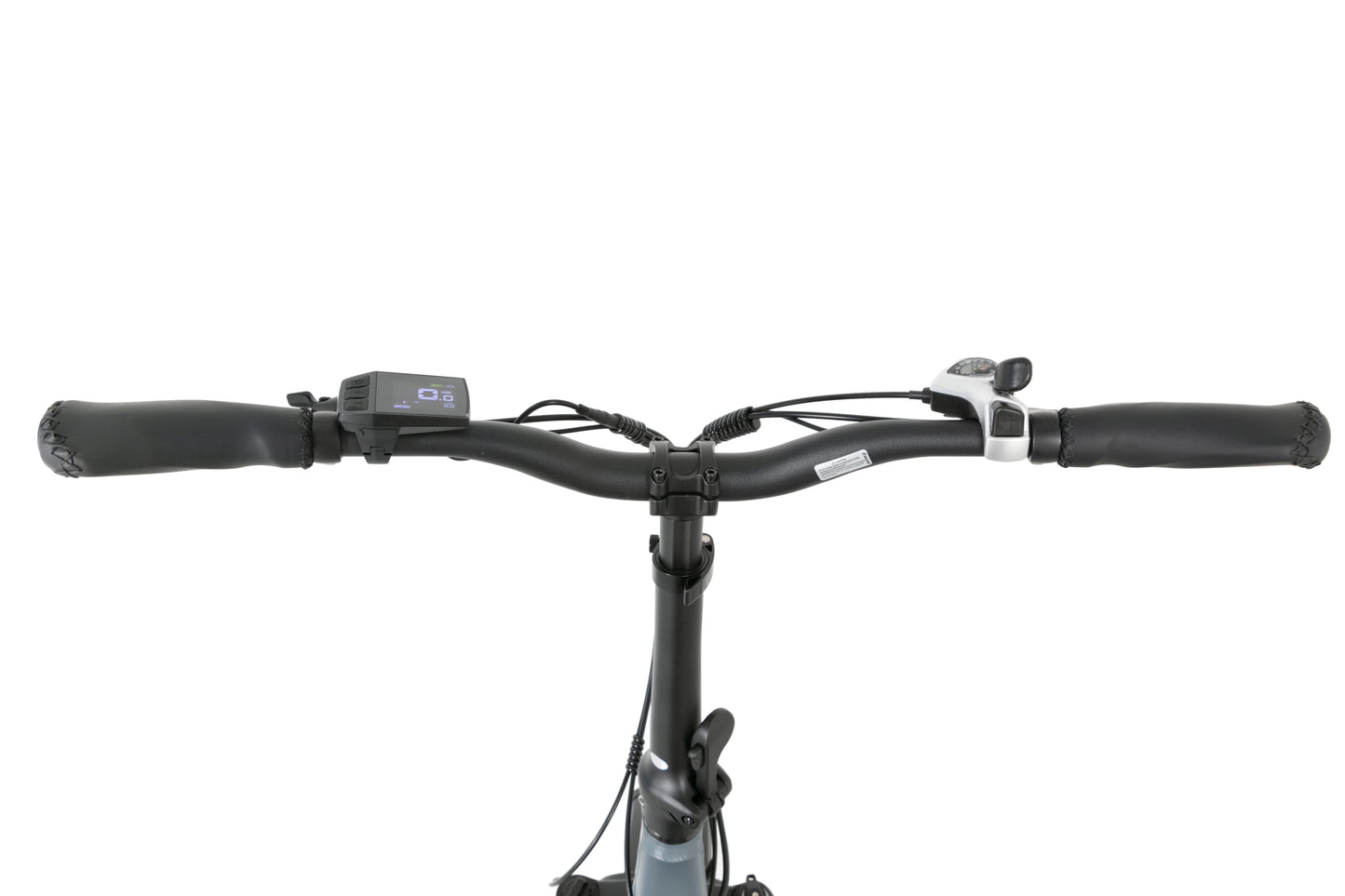 Evvolt Kyst stålblå – styre med display og Shimano girhendel detalj