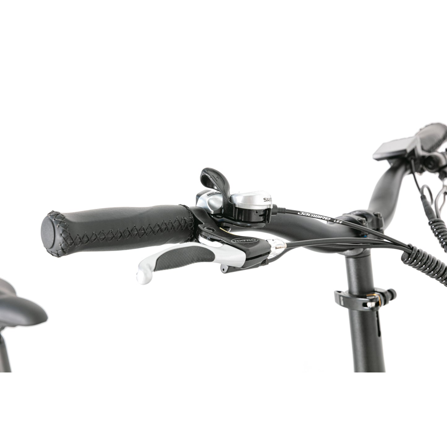 Evvolt Kyst stålblå – Tektro bremsehendel og Shimano detalj