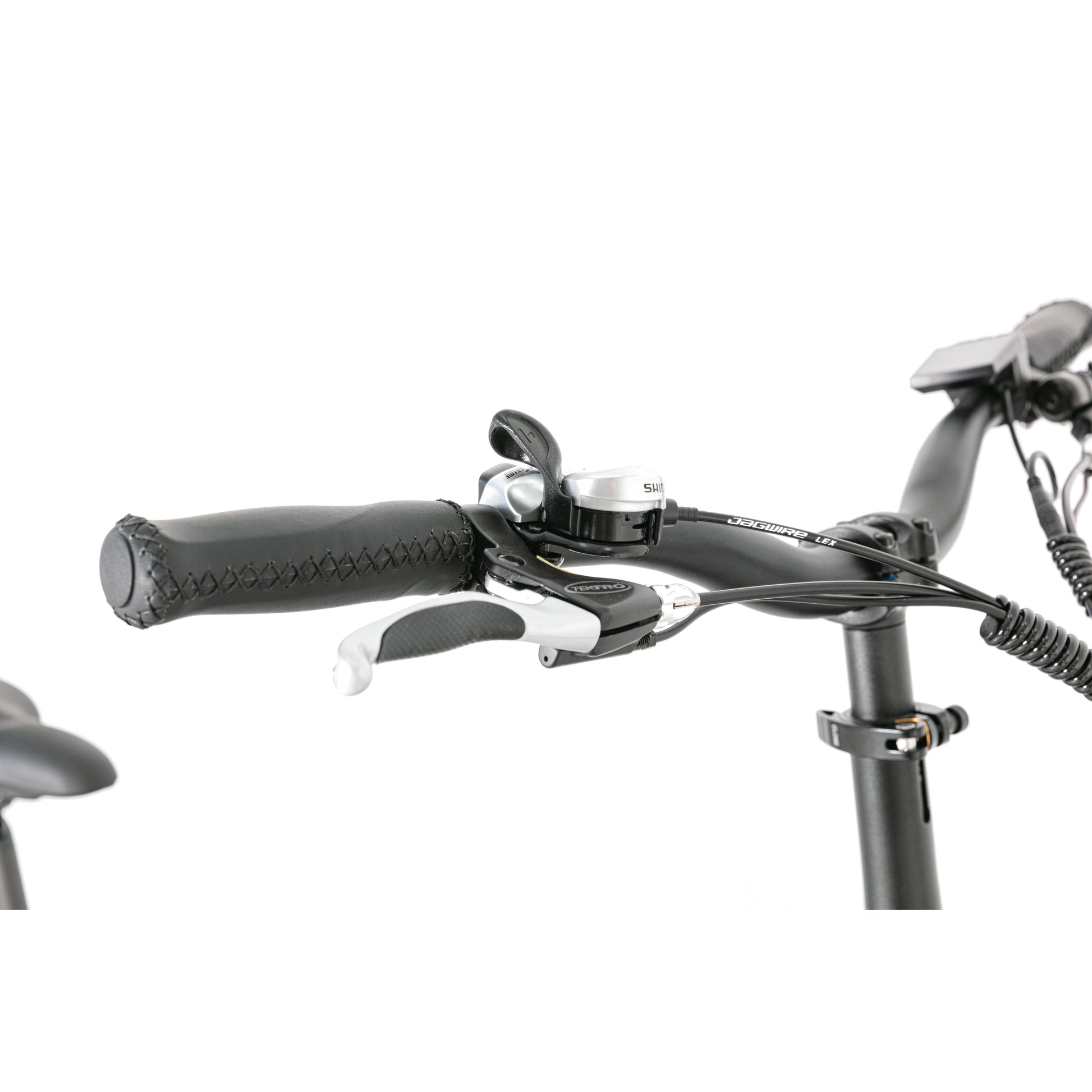 Evvolt Kyst stålblå – Tektro bremsehendel og Shimano detalj