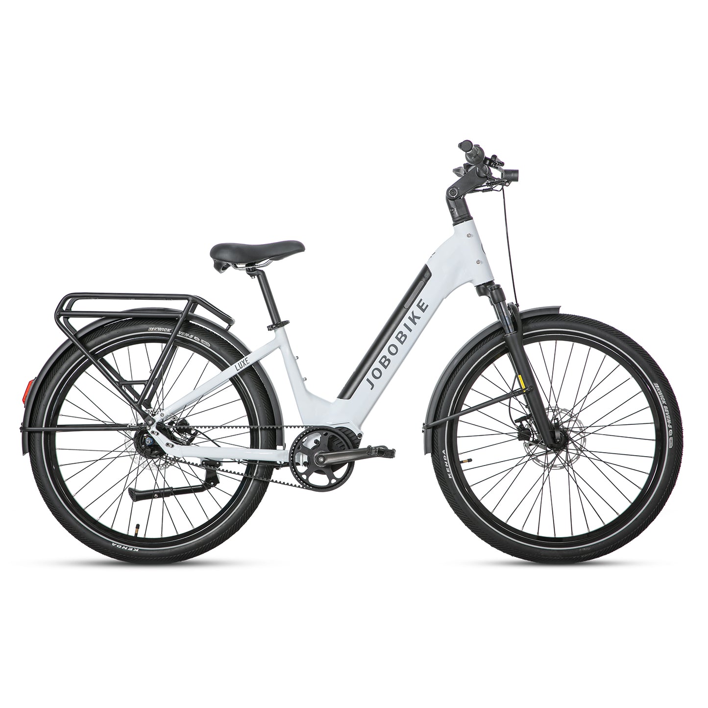 Evvolt Luxe elsykkel i snøhvit – sidevisning hvit bakgrunn