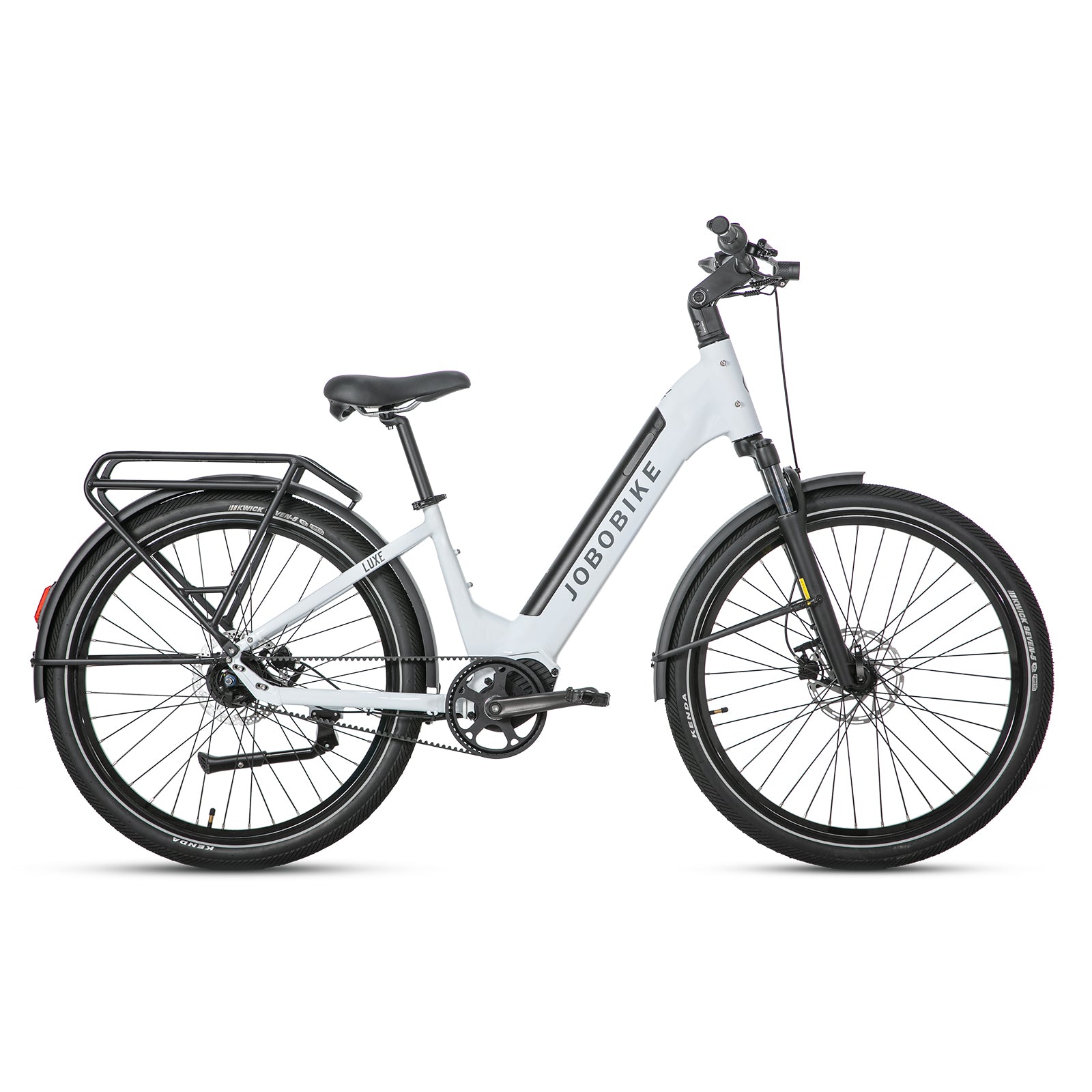 Evvolt Luxe elsykkel i snøhvit – sidevisning hvit bakgrunn