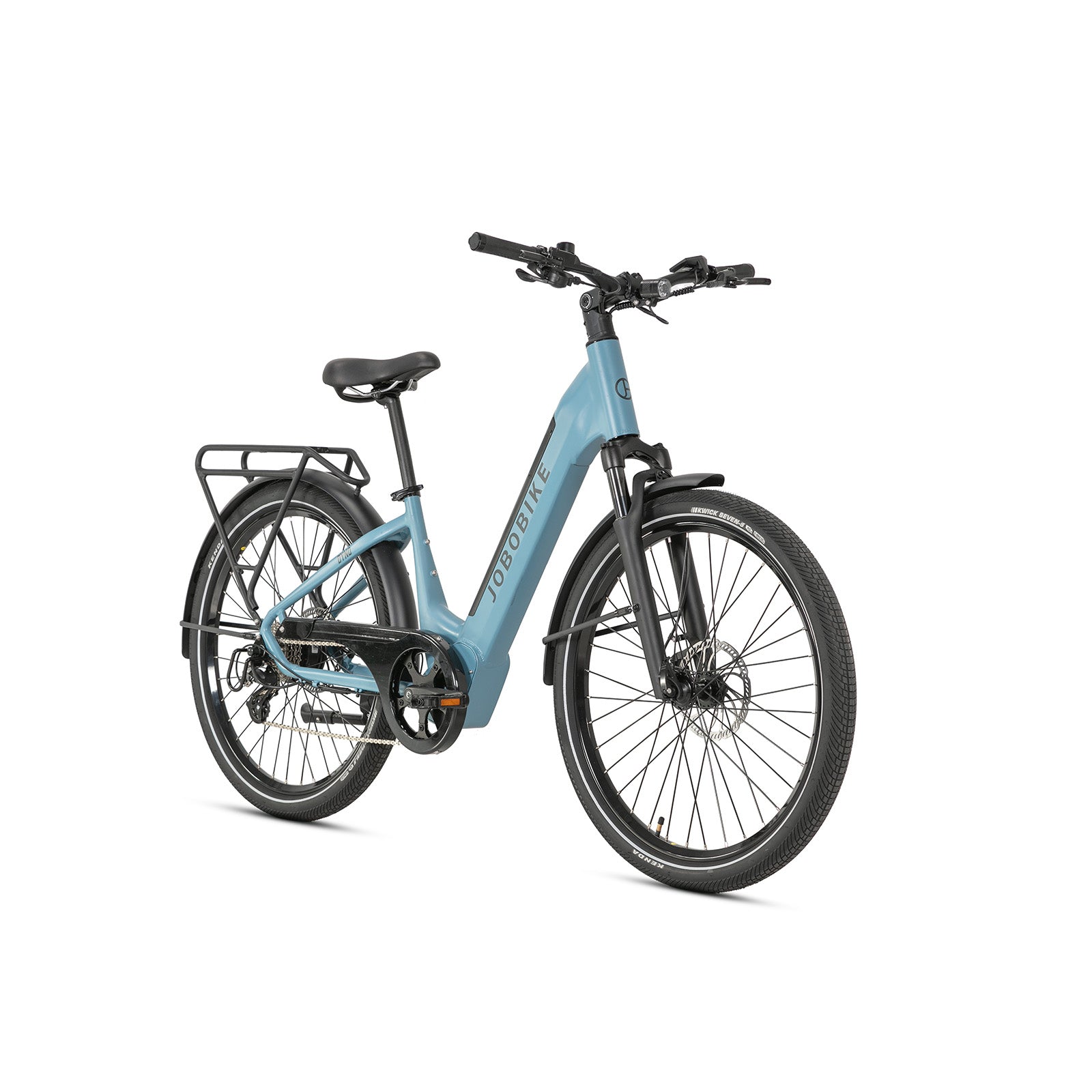 Evvolt Roam elektrisk trekkingsykkel i denim, skrå forfra