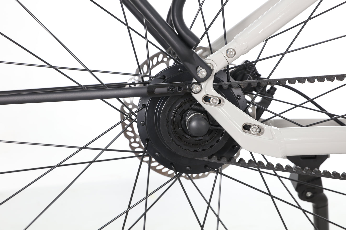 Evvolt Roam GT Dayco karbonbelte og bakhjulsnav, nærbilde