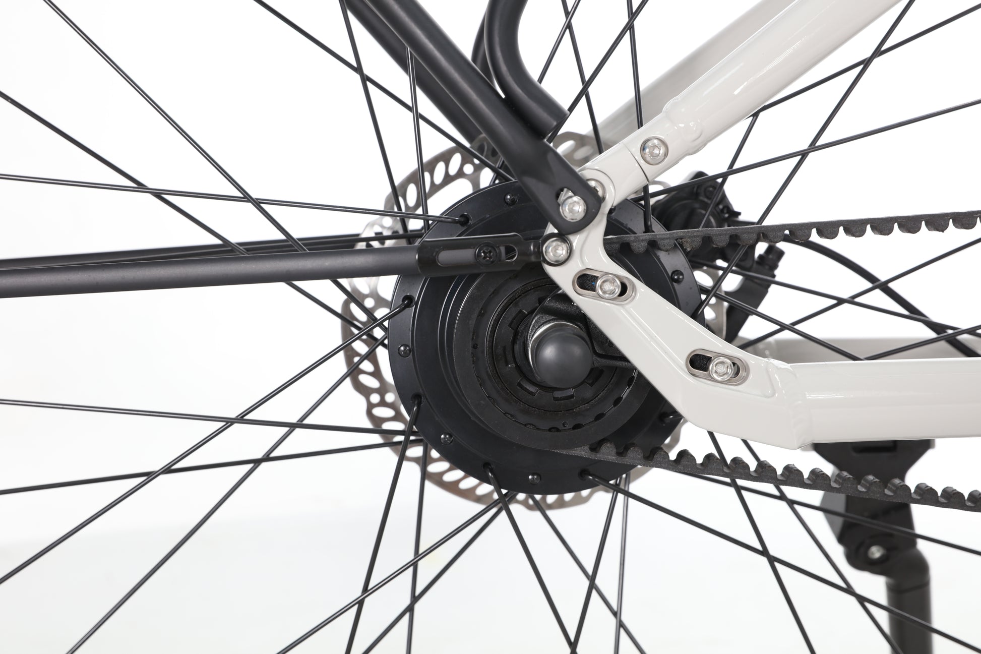 Evvolt Roam GT Dayco karbonbelte og bakhjulsnav, nærbilde