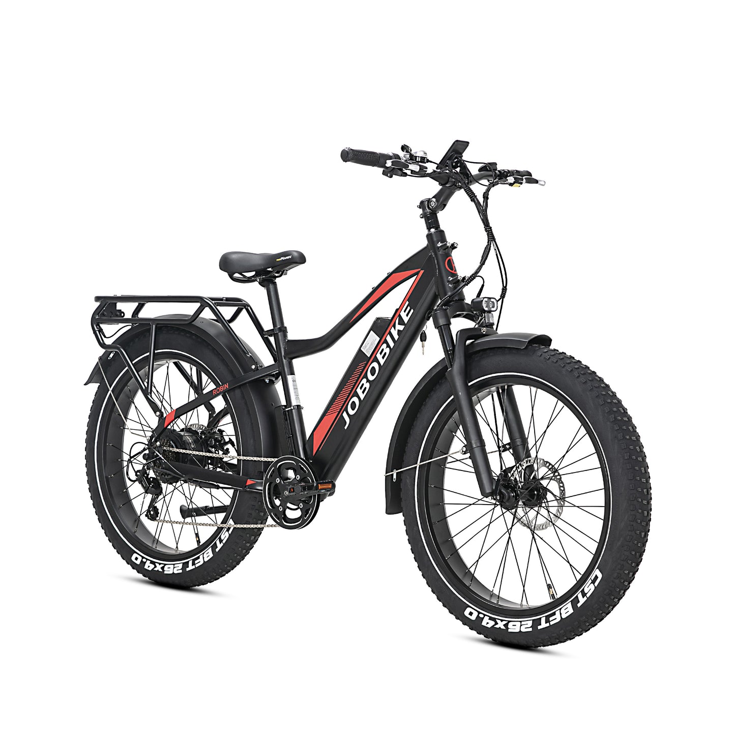 Evvolt Topp elsykkel mattsvart fatbike – 3/4-vinkel forfra hvit bakgrunn