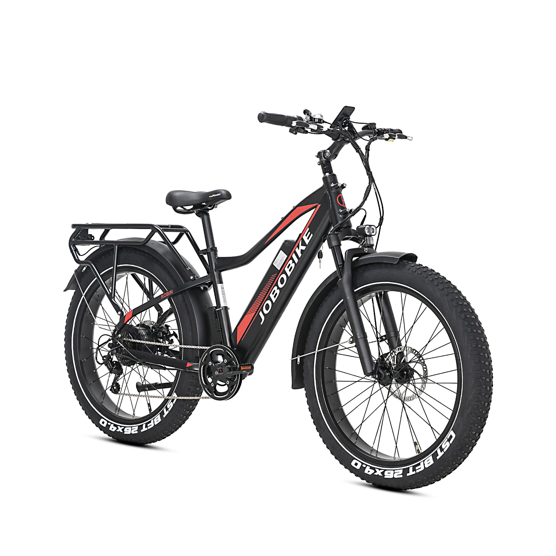 Evvolt Topp elsykkel mattsvart fatbike – 3/4-vinkel forfra hvit bakgrunn