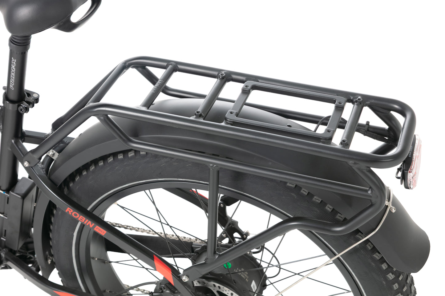 EVVOLT Topp Pro robust bagasjebrett i aluminium over CST BFT 26x4.0 fatdekk med baklykt
