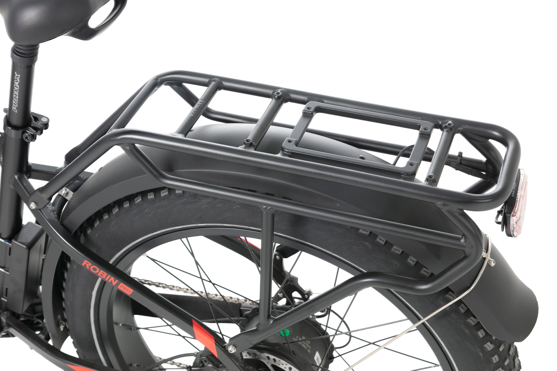 EVVOLT Topp Pro robust bagasjebrett i aluminium over CST BFT 26x4.0 fatdekk med baklykt

