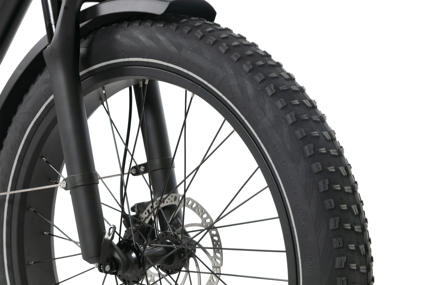 EVVOLT Topp Pro CST BFT 26x4.0 fatdekk på fronthjul med hydraulisk skivebremse og sort frontgaffel
