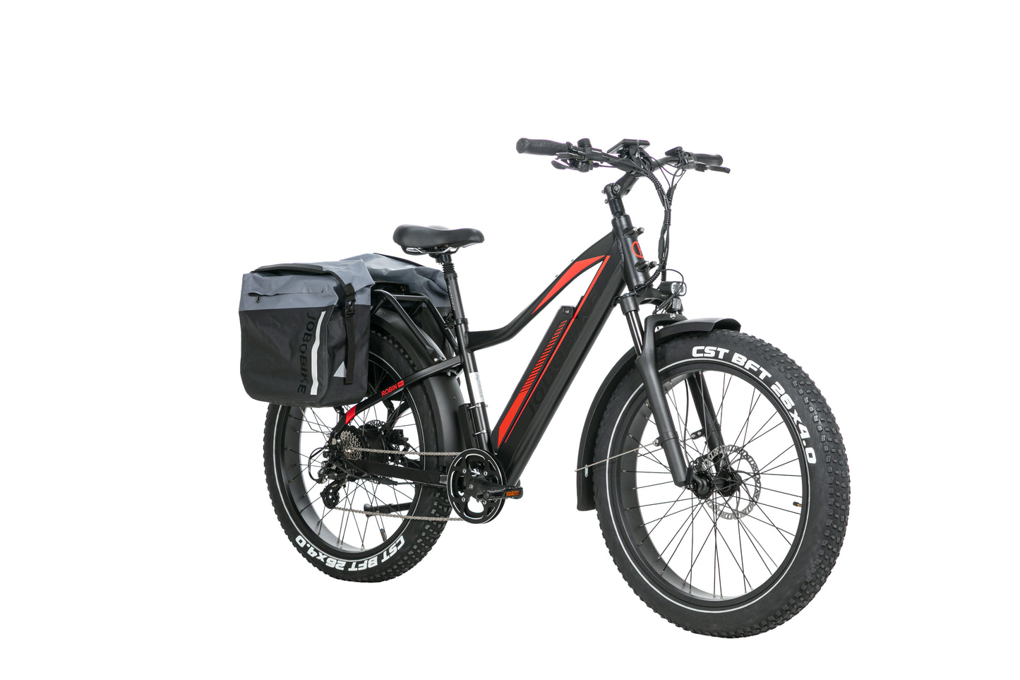 EVVOLT Topp Pro elektrisk fatbike med sidebag montert på bagasjebrett og CST BFT 26x4.0 fatdekk
