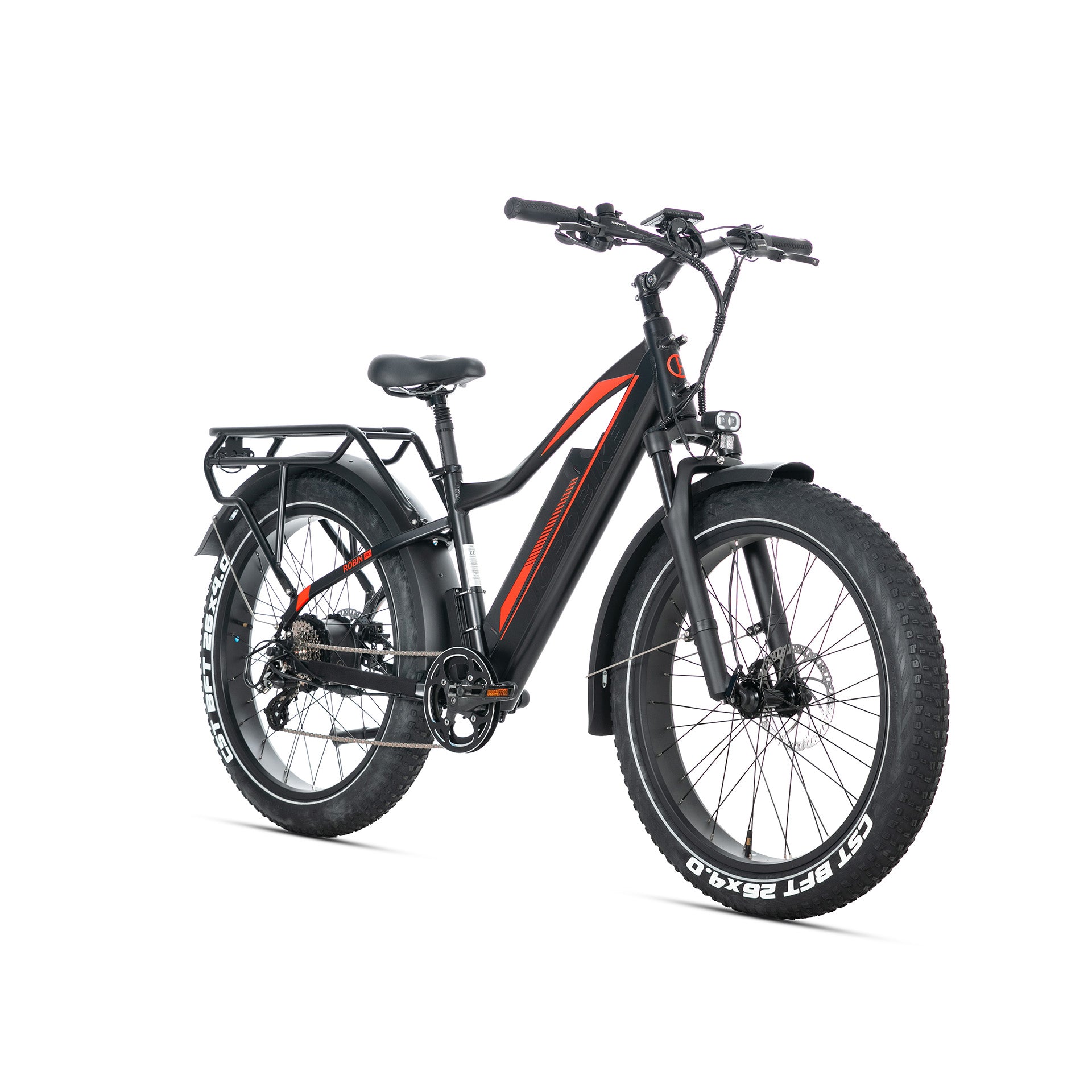 EVVOLT Topp Pro elektrisk fatbike vinkelvisning med Shimano 8-gir, hydrauliske skivebremser og CST BFT 26x4.0 fatdekk
