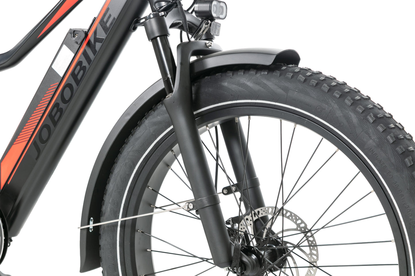 EVVOLT Topp Pro frontgaffel med CST BFT 26x4.0 fatdekk, hydraulisk skivebremse og LED-frontlys
