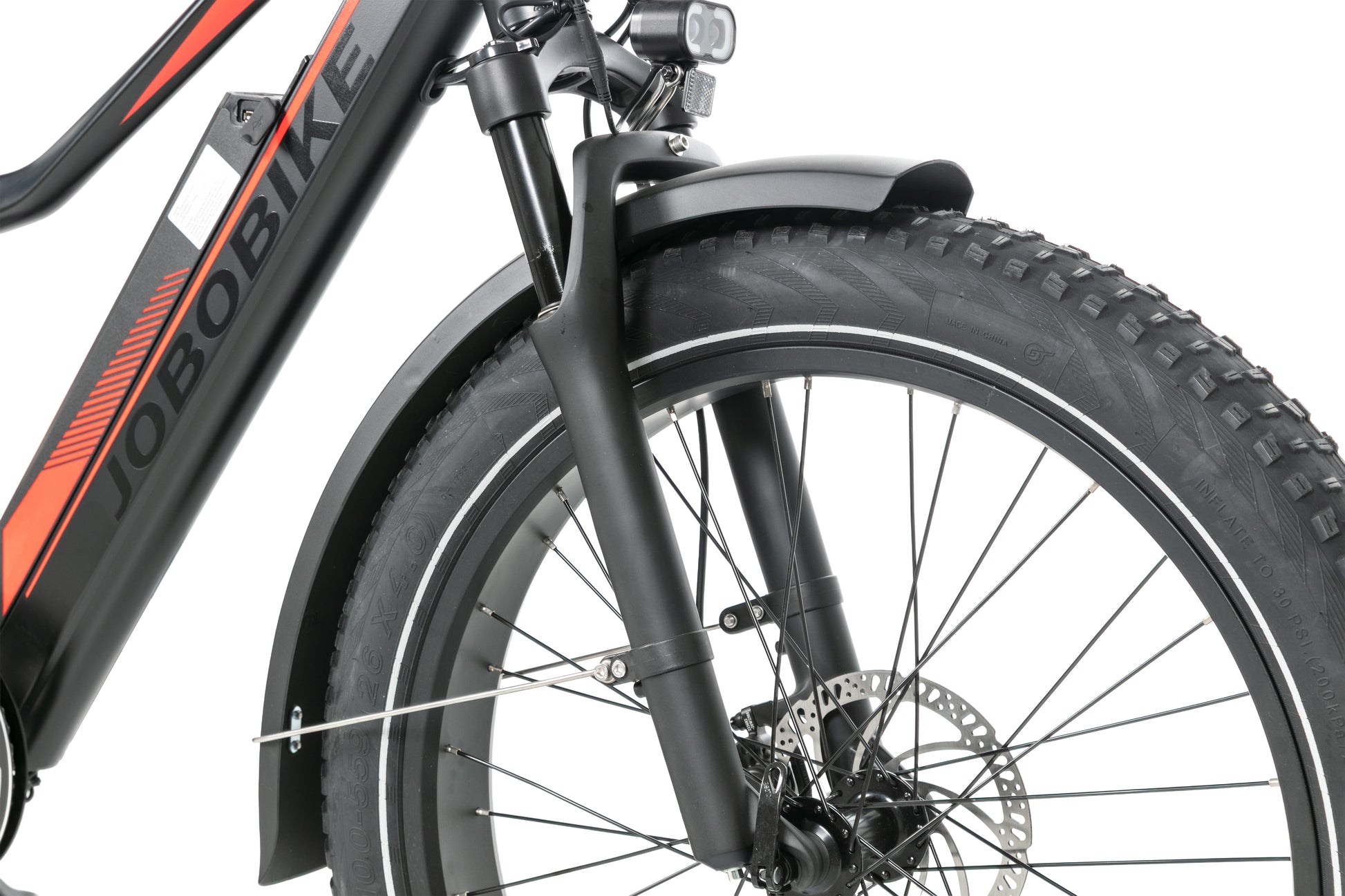 EVVOLT Topp Pro frontgaffel med CST BFT 26x4.0 fatdekk, hydraulisk skivebremse og LED-frontlys
