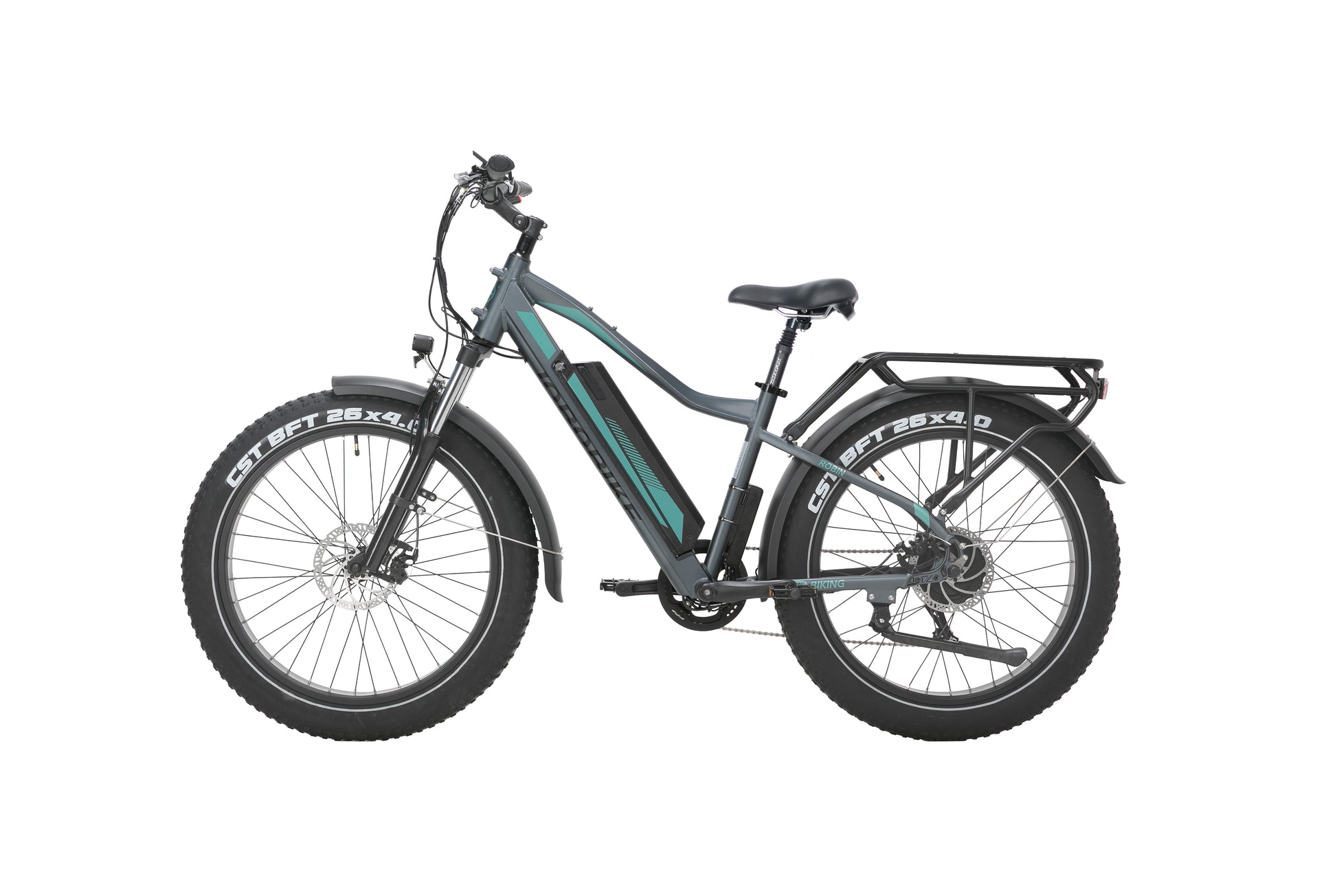 EVVOLT Topp Pro elektrisk fatbike i grafittgrå med turkis aksenter, sidevisning