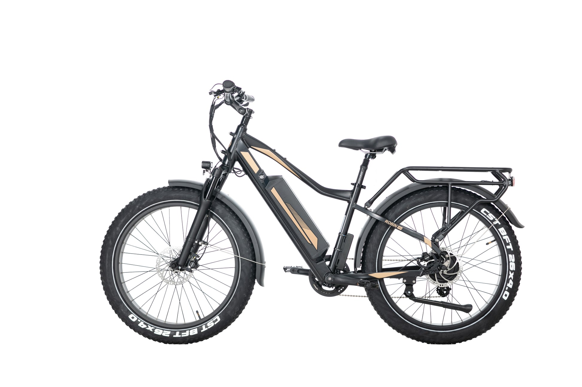 EVVOLT Topp Pro gull fatbike sett skrått forfra med styre og display