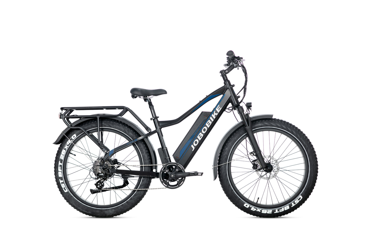 EVVOLT Topp Pro elektrisk fatbike i navy blå med CST 26x4.0 dekk, sidevisning