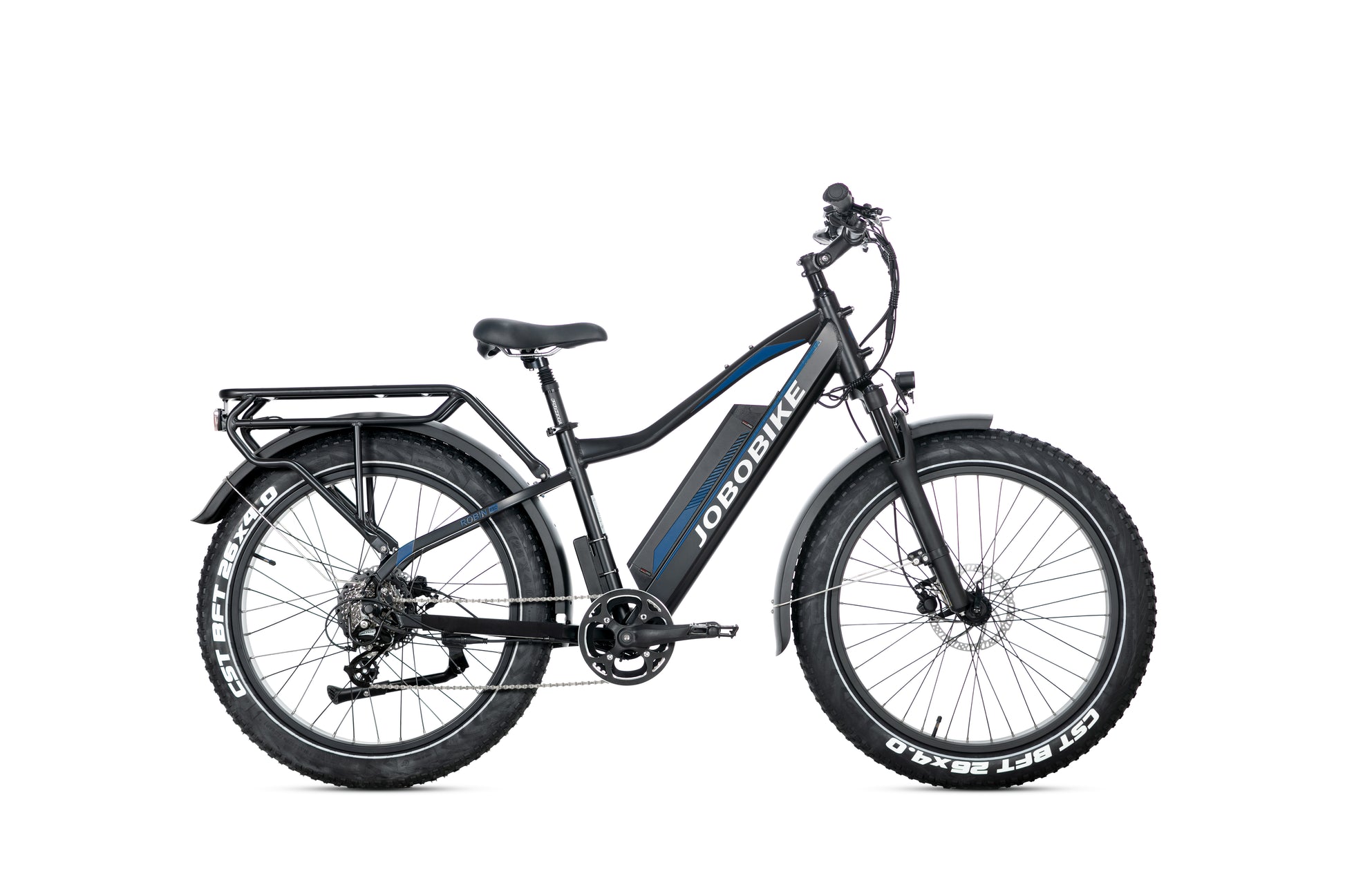 EVVOLT Topp Pro elektrisk fatbike i navy blå med CST 26x4.0 dekk, sidevisning