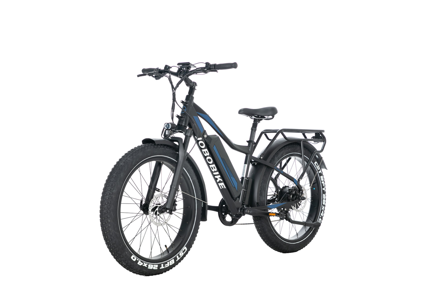 EVVOLT Topp Pro navy fatbike sett fra siden med full ramme og blå aksenter