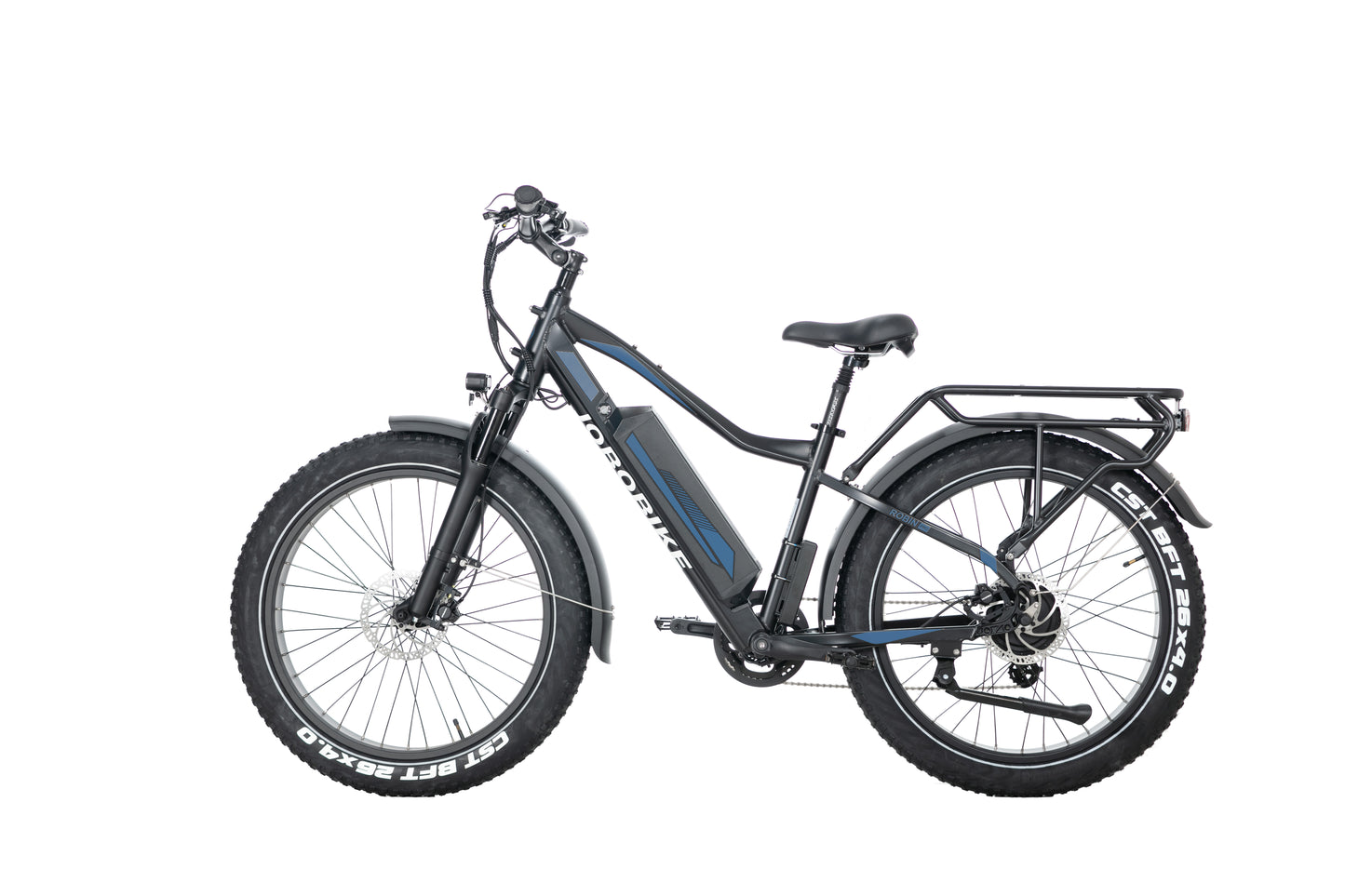 EVVOLT Topp Pro navy fatbike sett skrått forfra med styre og display