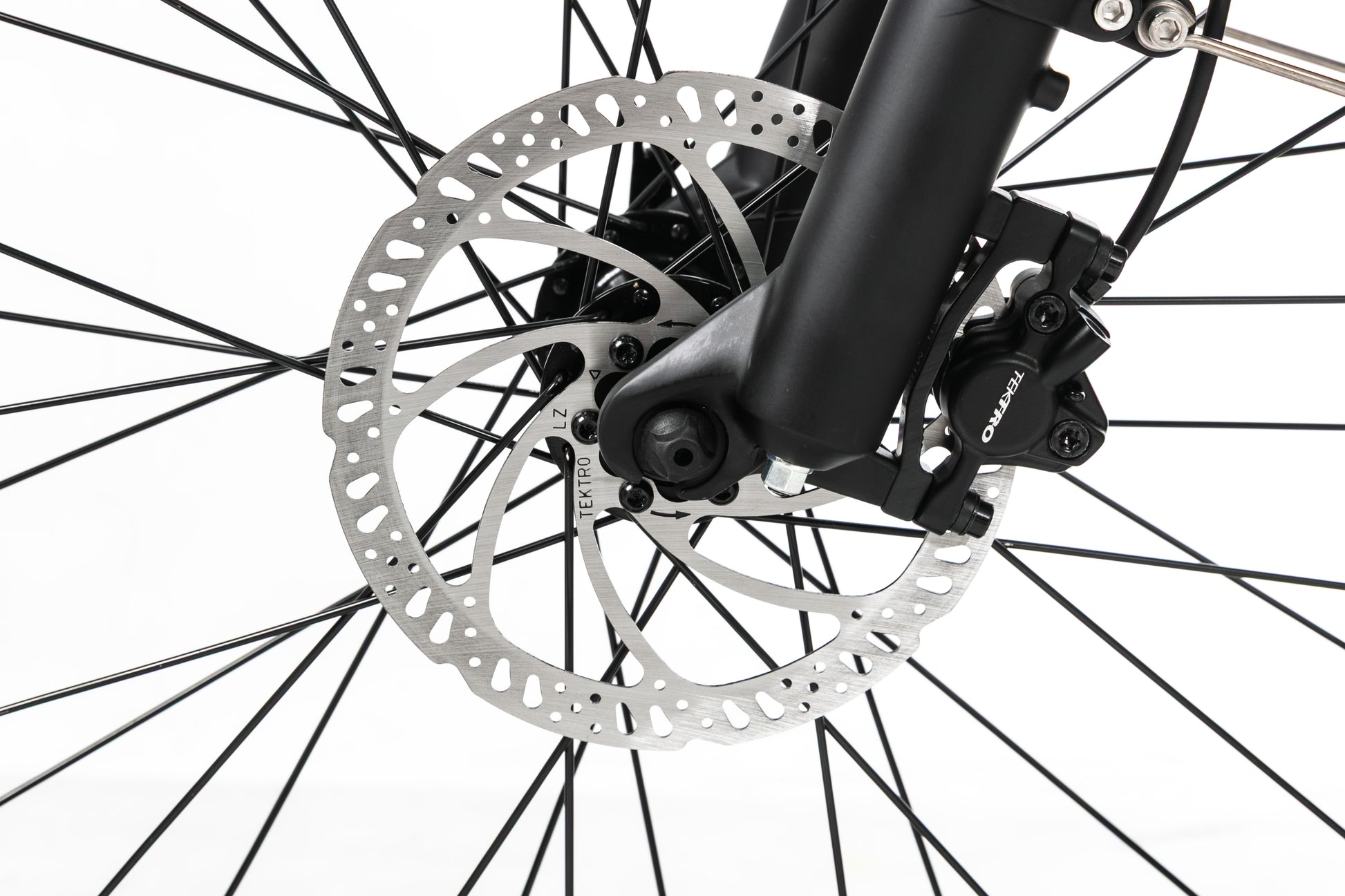 EVVOLT Topp Pro Tektro HD E3520 hydraulisk skivebremse foran med rotor og sort frontgaffel
