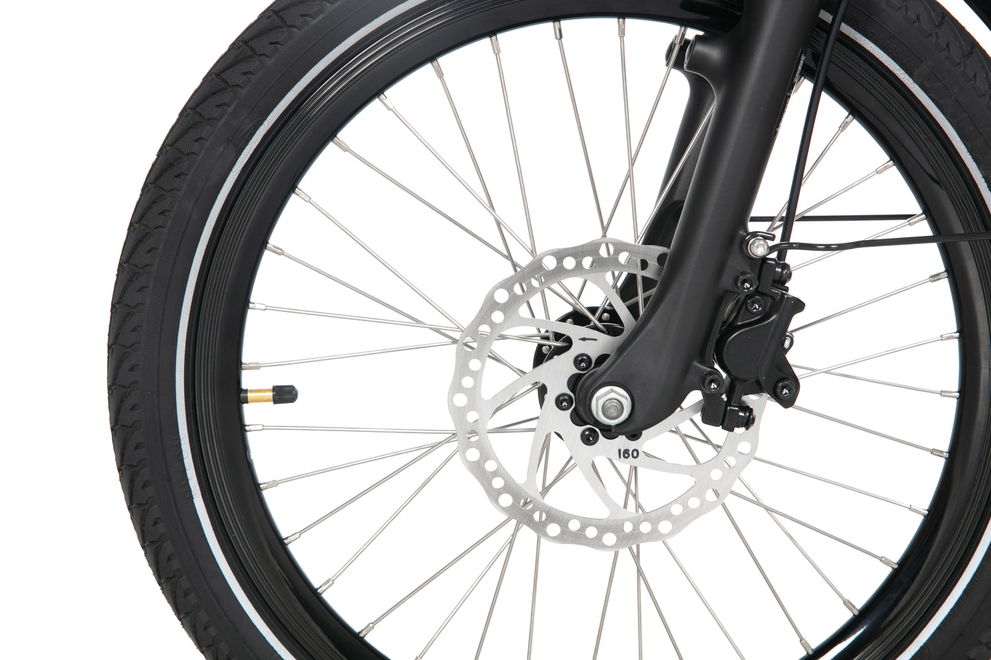 Evvolt Urban grafittgrå – fronthjul med 160mm skivebrems detalj
