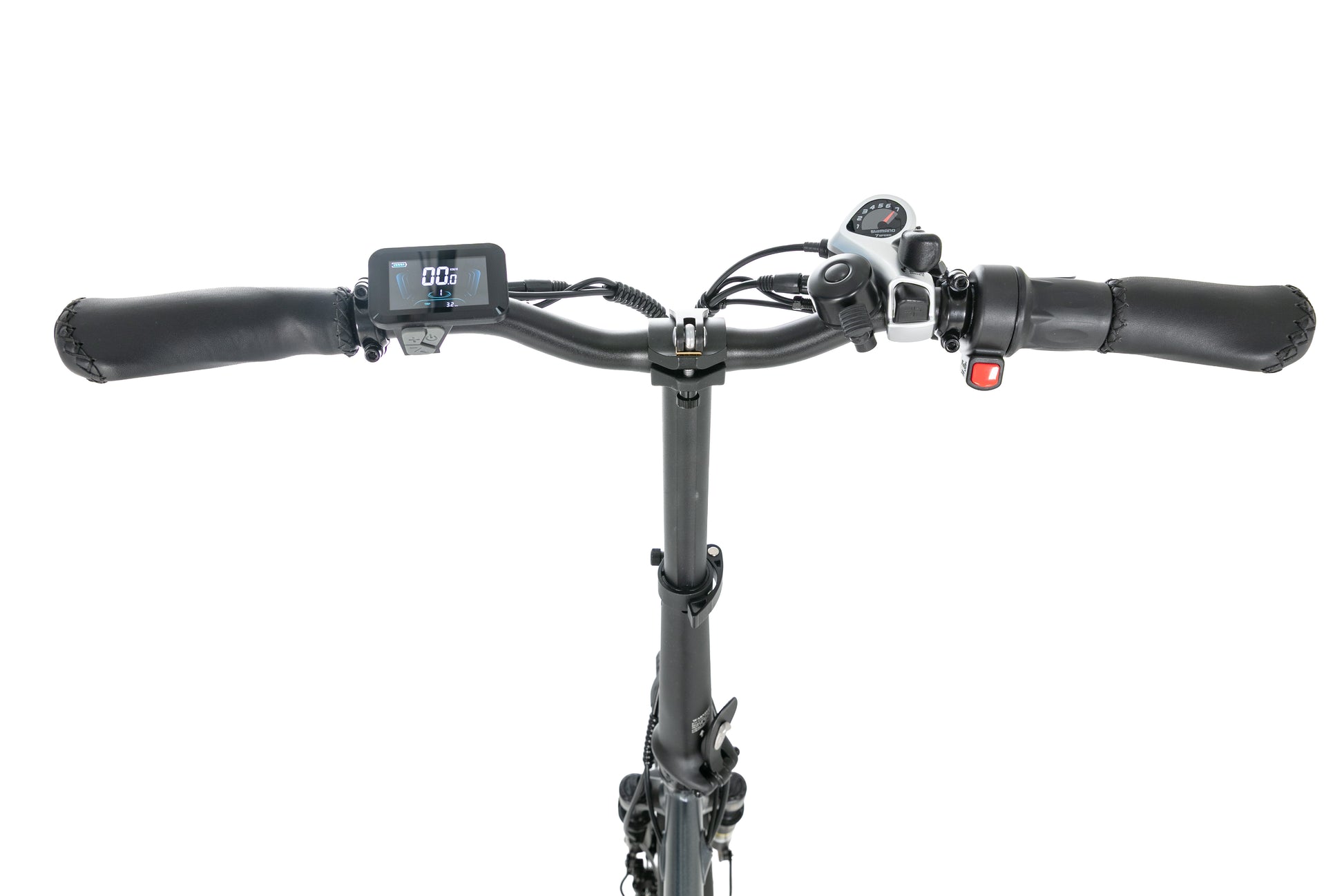 Evvolt Urban grafittgrå – styre med LCD display og Shimano detalj